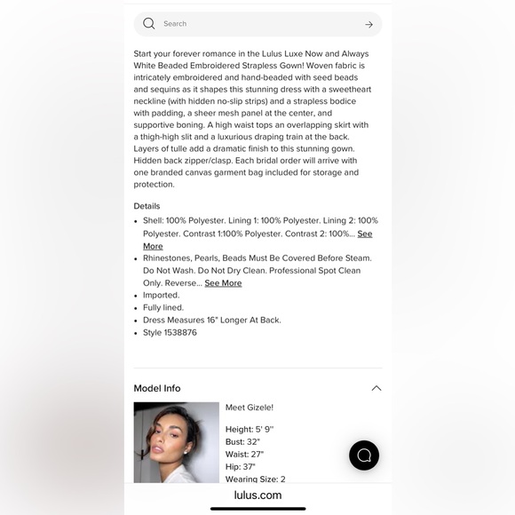 NWT Lulus Now and Always White Beaded Embroidered Strapless Gown - Picture 6 of 7